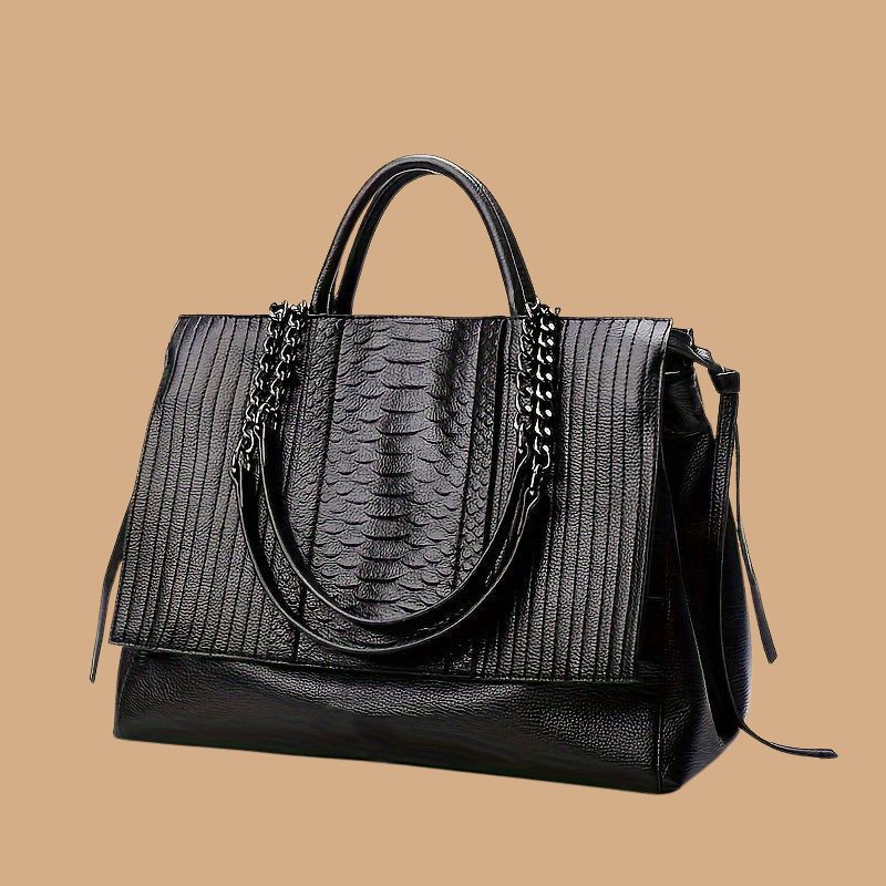 Women’s Black Shoulder Bag with Top Handle and Zipper Fastening