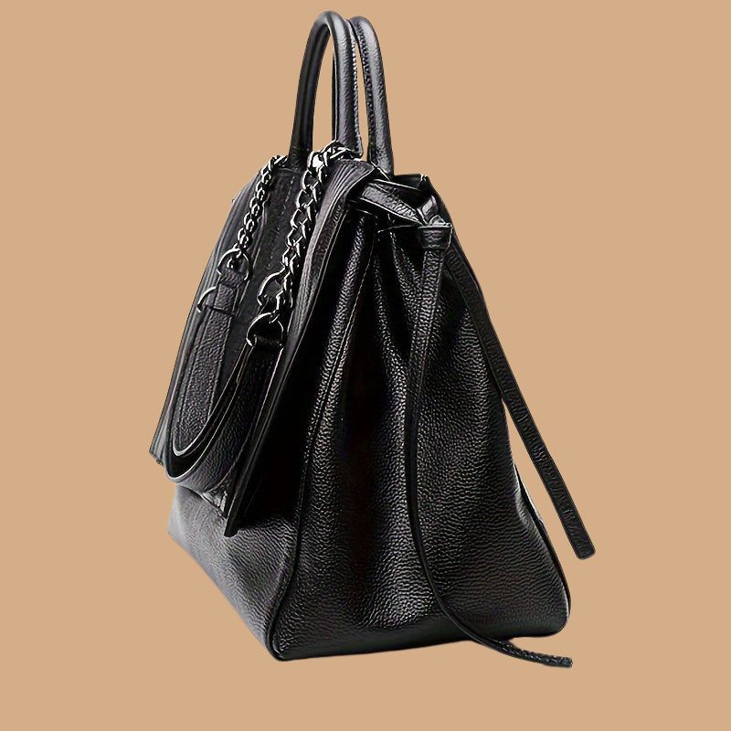 Women’s Black Shoulder Bag with Top Handle and Zipper Fastening
