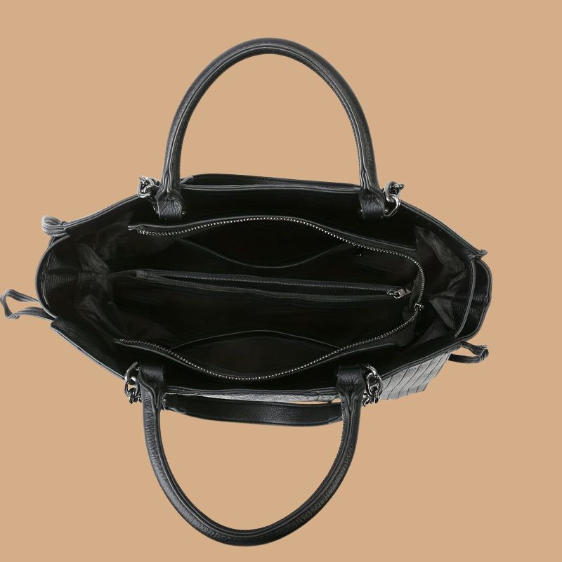 Women’s Black Shoulder Bag with Top Handle and Zipper Fastening