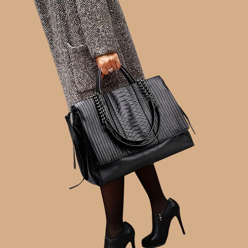 Women’s Black Shoulder Bag with Top Handle and Zipper Fastening