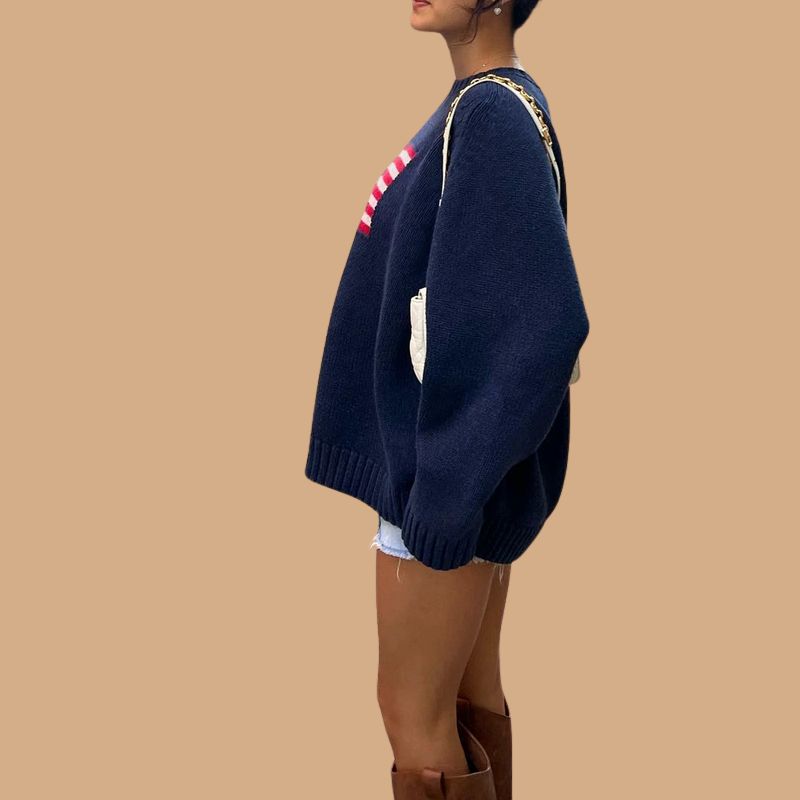 Women’s Blue Jumper with American Flag Graphic and Long Sleeves
