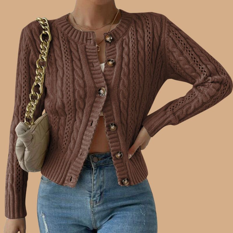 Women’s Cable Knit Cardigan with Button Front and Ribbed Cuffs