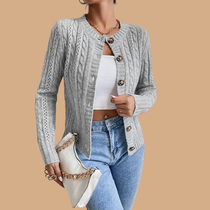 Women’s Cable Knit Cardigan with Button Front and Ribbed Cuffs