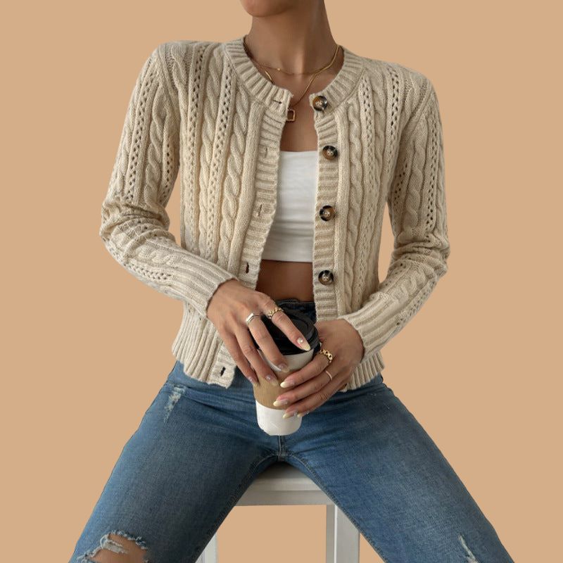 Women’s Cable Knit Cardigan with Button Front and Ribbed Cuffs