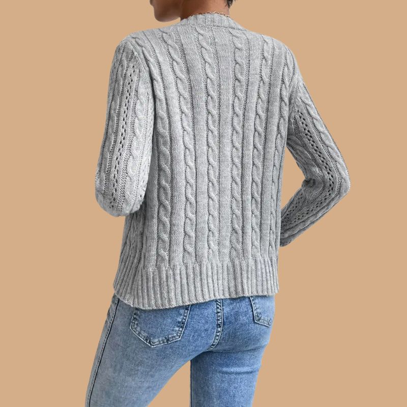 Women’s Cable Knit Cardigan with Button Front and Ribbed Cuffs