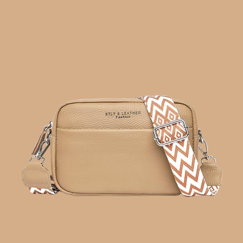 Women’s Crossbody Bag with Boxy Shape and Wide Patterned Strap