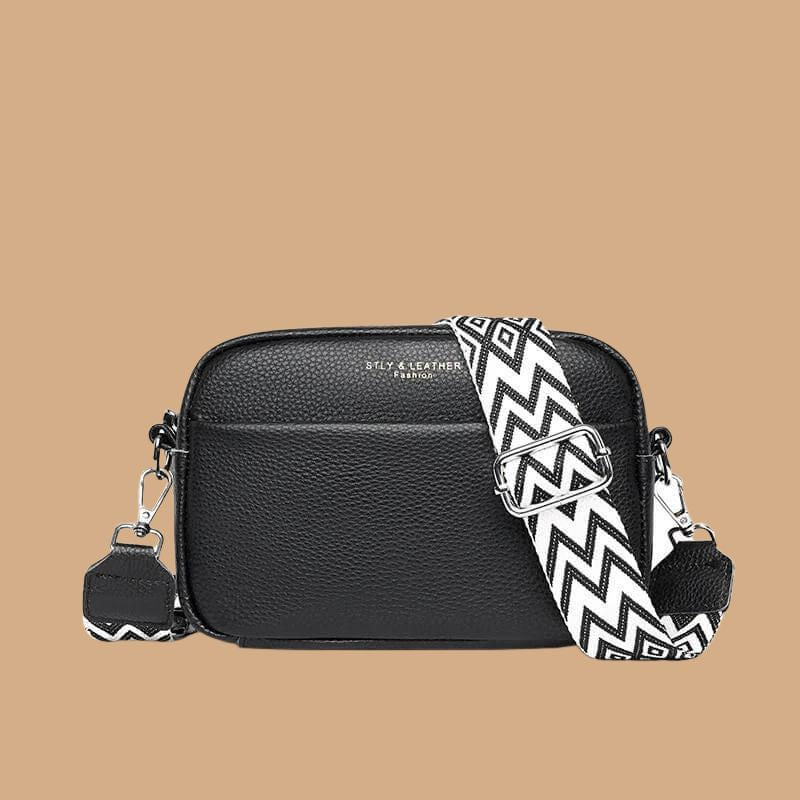 Women’s Crossbody Bag with Boxy Shape and Wide Patterned Strap