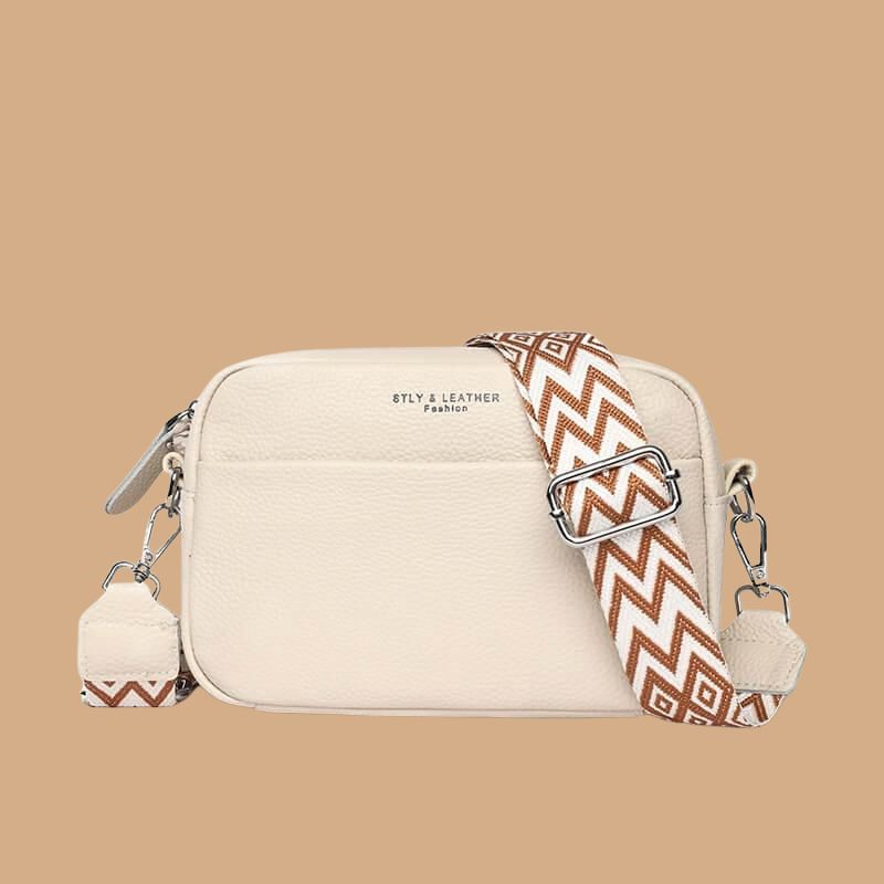 Women’s Crossbody Bag with Boxy Shape and Wide Patterned Strap