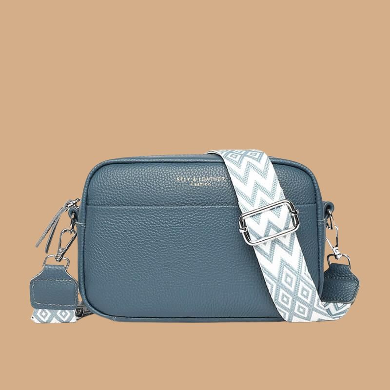 Women’s Crossbody Bag with Boxy Shape and Wide Patterned Strap