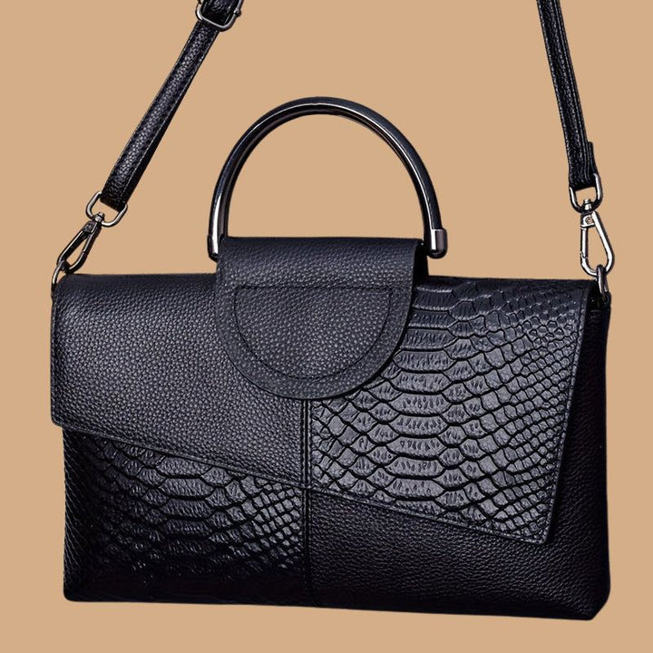 Women’s Crossbody Bag with Crocodile Flap and Metal Ring Handle