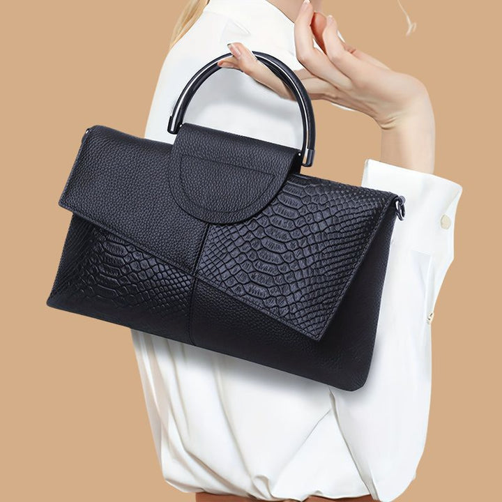 Women’s Crossbody Bag with Crocodile Flap and Metal Ring Handle