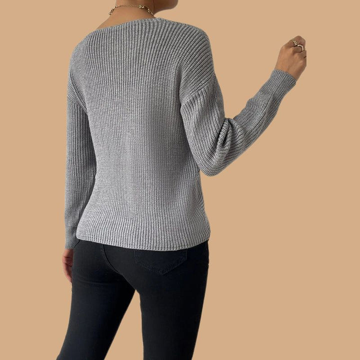 Women’s Grey Jumper with Wrap-Front and V-Neck