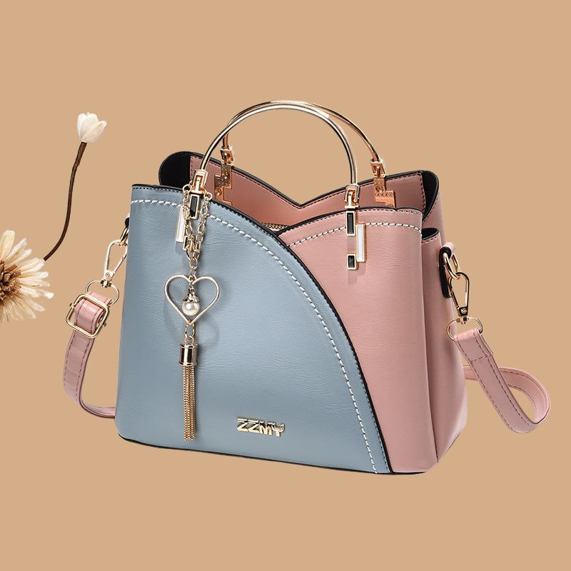 Women’s Handbag with Colour-Block Design and Metal Handles