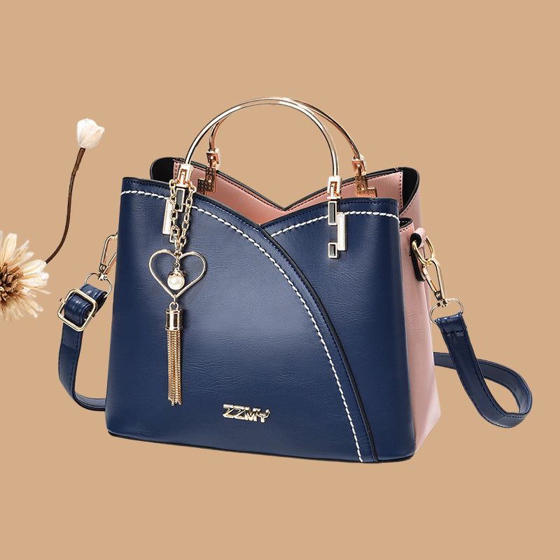 Women’s Handbag with Colour-Block Design and Metal Handles