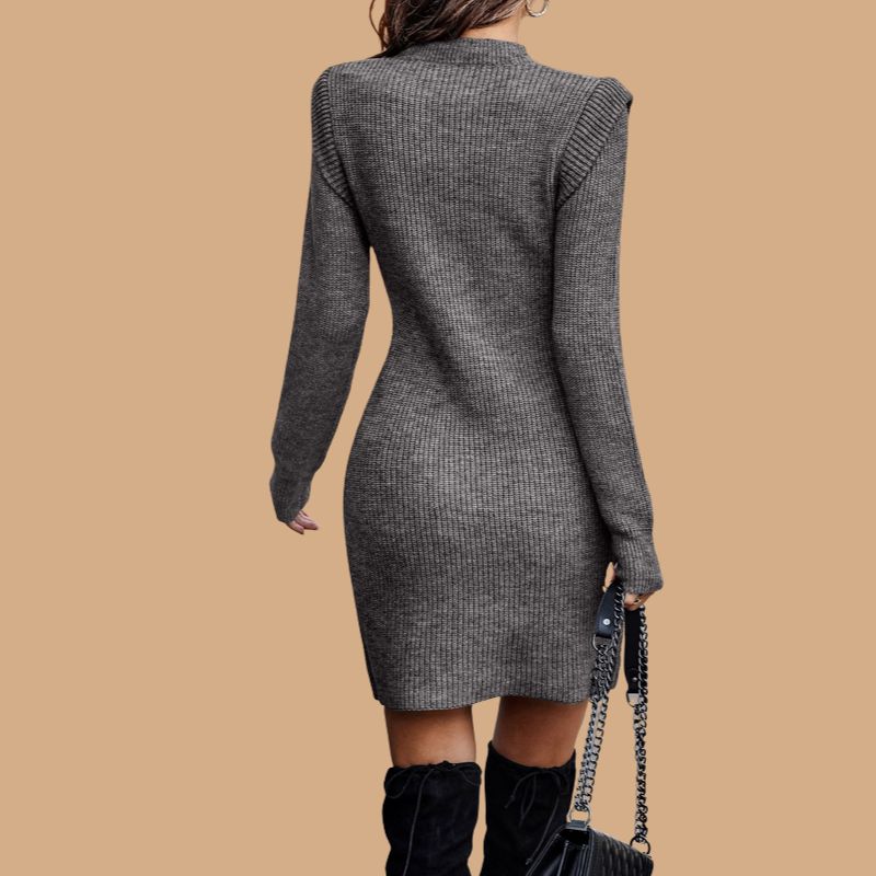 Women’s Jumper Dress with Ribbed Texture and Crew Neck