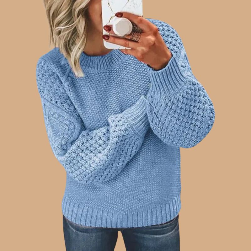 Women’s Jumper with Crew Neck and Textured Balloon Sleeves
