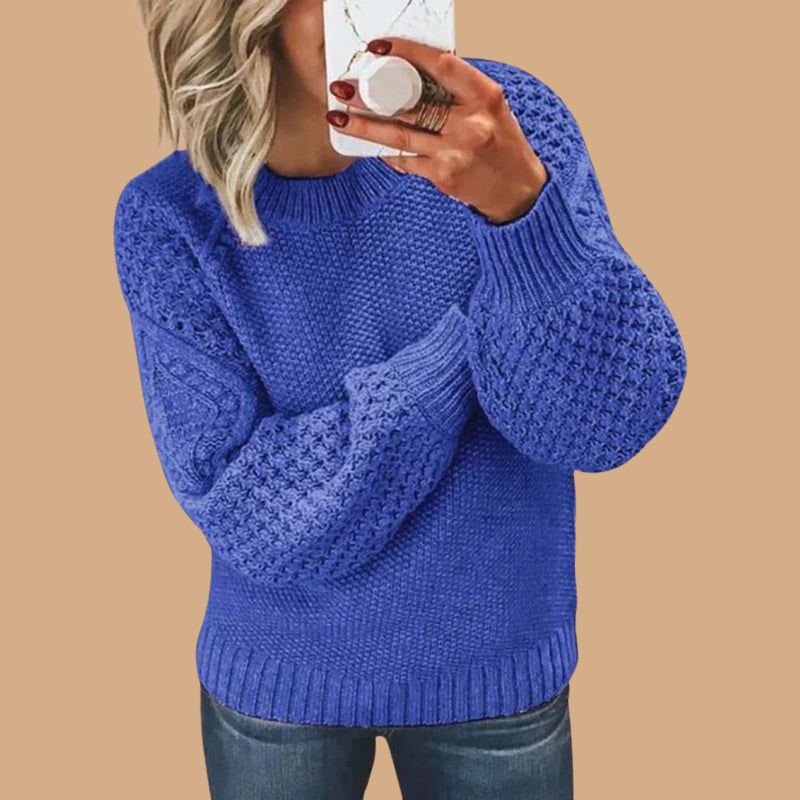 Women’s Jumper with Crew Neck and Textured Balloon Sleeves