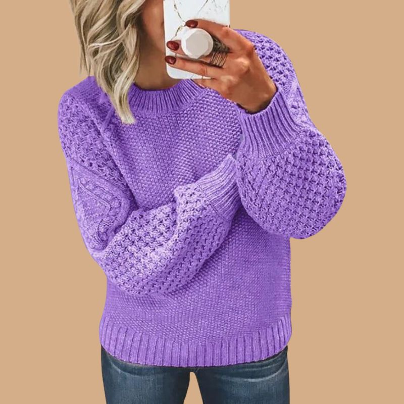 Women’s Jumper with Crew Neck and Textured Balloon Sleeves