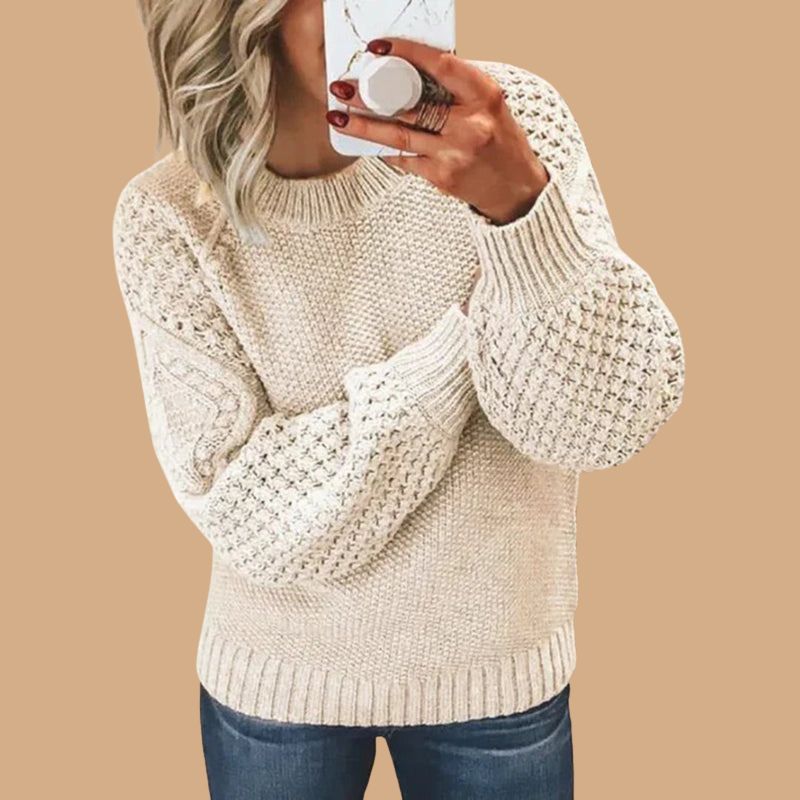 Women’s Jumper with Crew Neck and Textured Balloon Sleeves