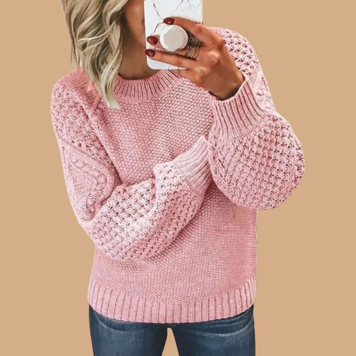 Women’s Jumper with Crew Neck and Textured Balloon Sleeves