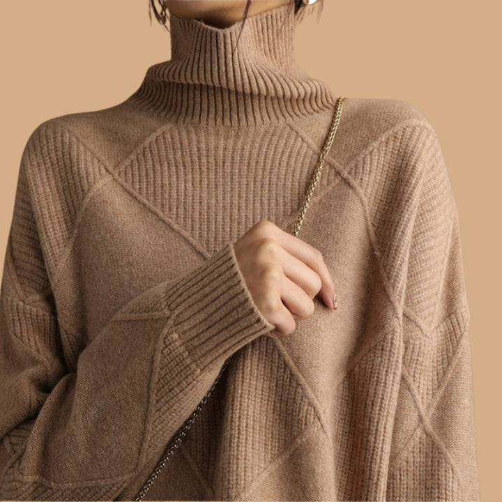 Women’s Jumper with Diamond Knit Pattern and Roll Neck