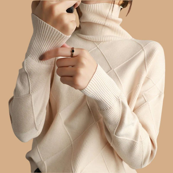 Women’s Jumper with Diamond Knit Pattern and Roll Neck