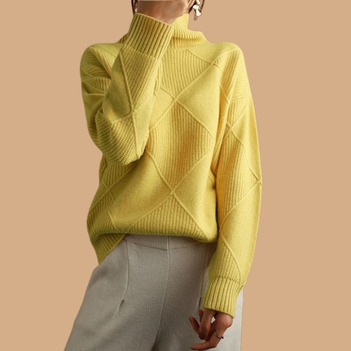 Women’s Jumper with Diamond Knit Pattern and Roll Neck