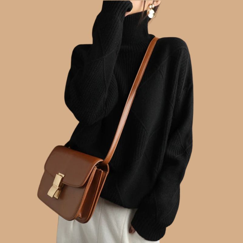 Women’s Jumper with Diamond Knit Pattern and Roll Neck