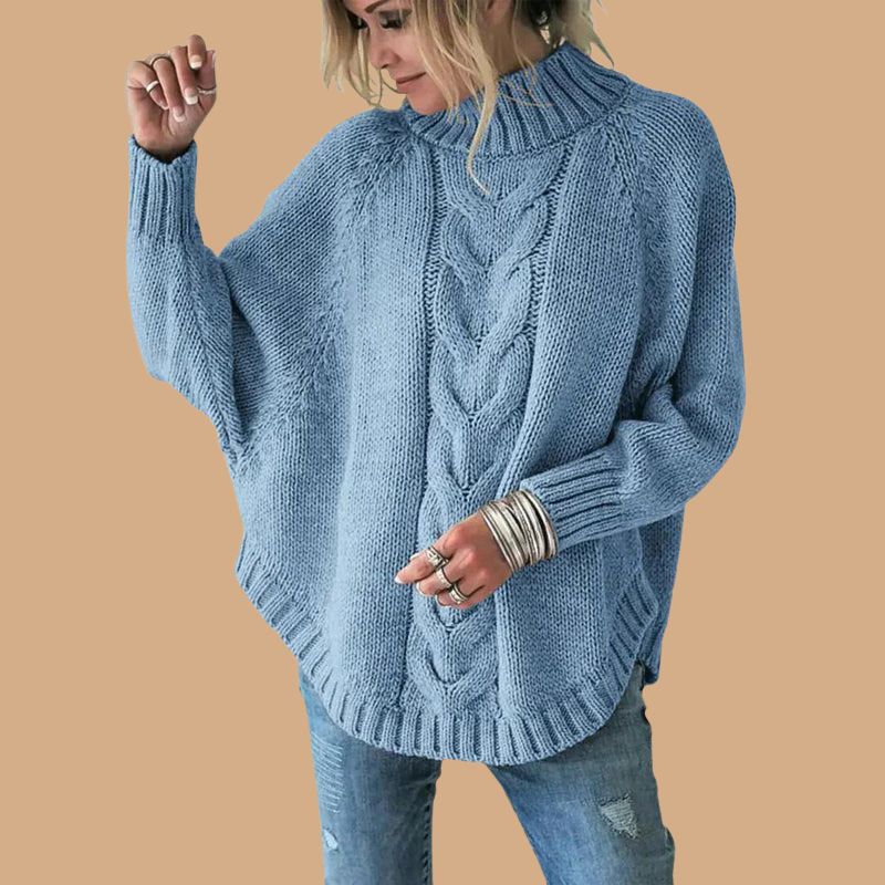 Women’s Jumper with Funnel Neck and Cable Knit Pattern