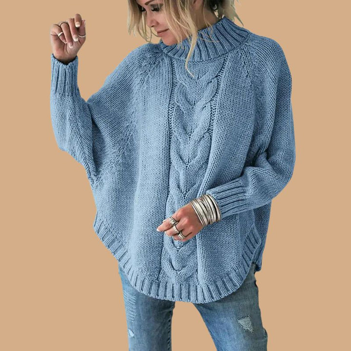 Women’s Jumper with Funnel Neck and Cable Knit Pattern