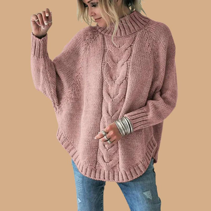 Women’s Jumper with Funnel Neck and Cable Knit Pattern