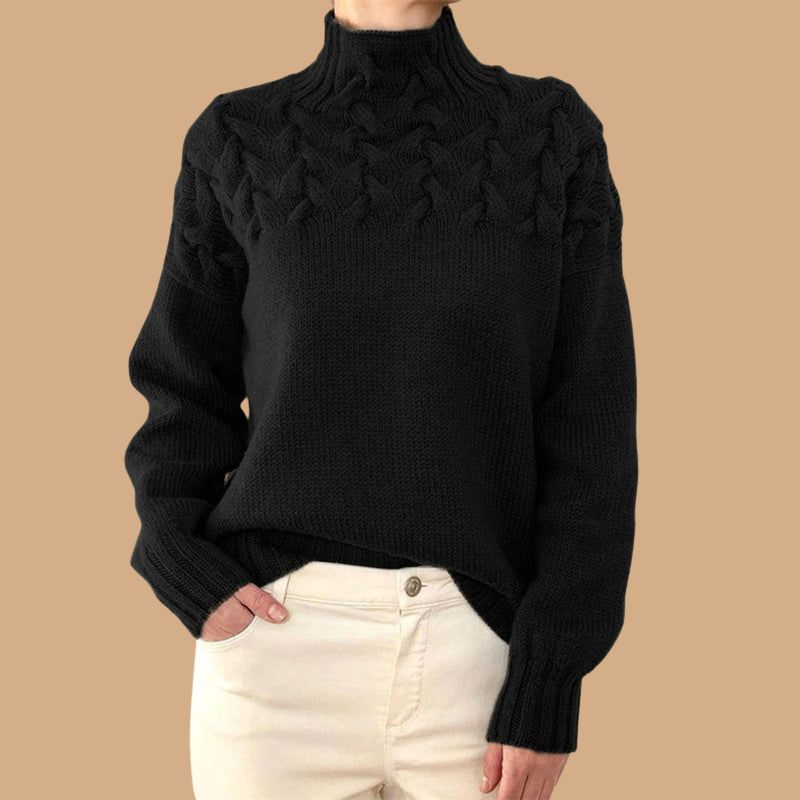 Women’s Jumper with Funnel Neck and Textured Knit Design