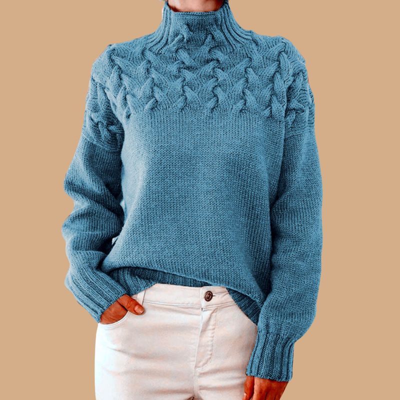 Women’s Jumper with Funnel Neck and Textured Knit Design