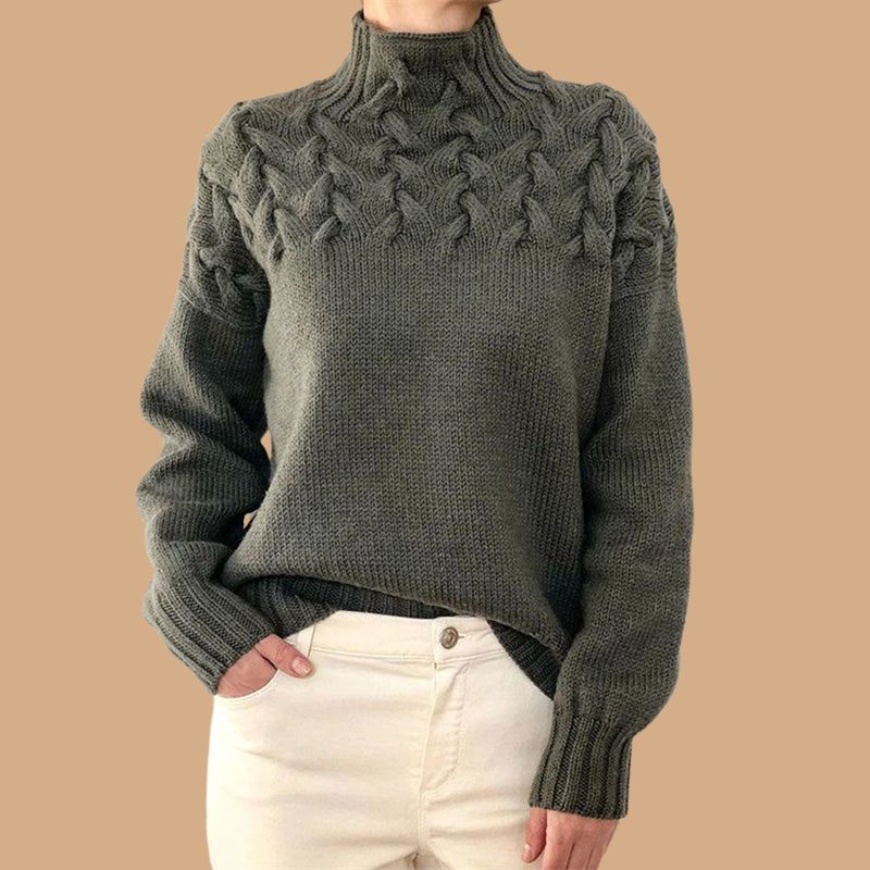 Women’s Jumper with Funnel Neck and Textured Knit Design