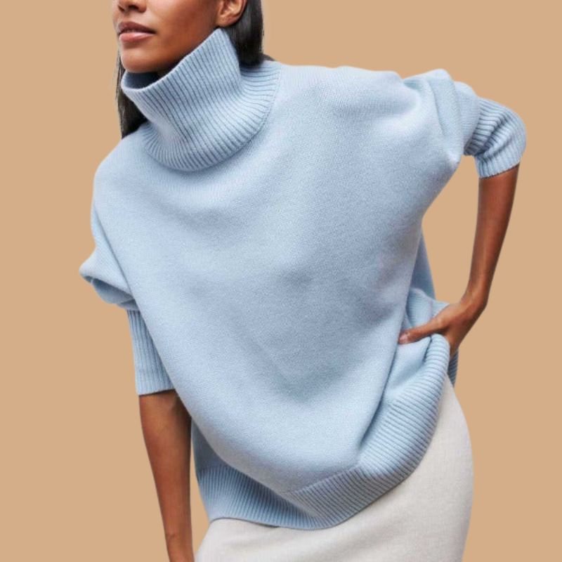 Women’s Jumper with High Neck and Ribbed Hem