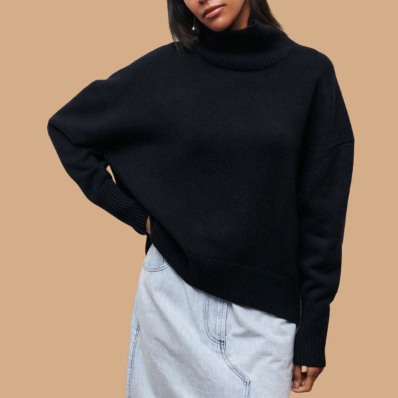 Women’s Jumper with High Neck and Ribbed Hem