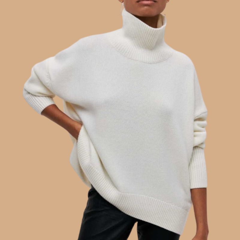 Women’s Jumper with High Neck and Ribbed Hem