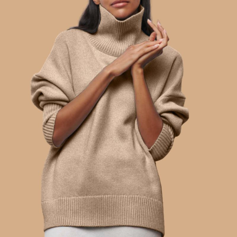 Women’s Jumper with High Neck and Ribbed Hem
