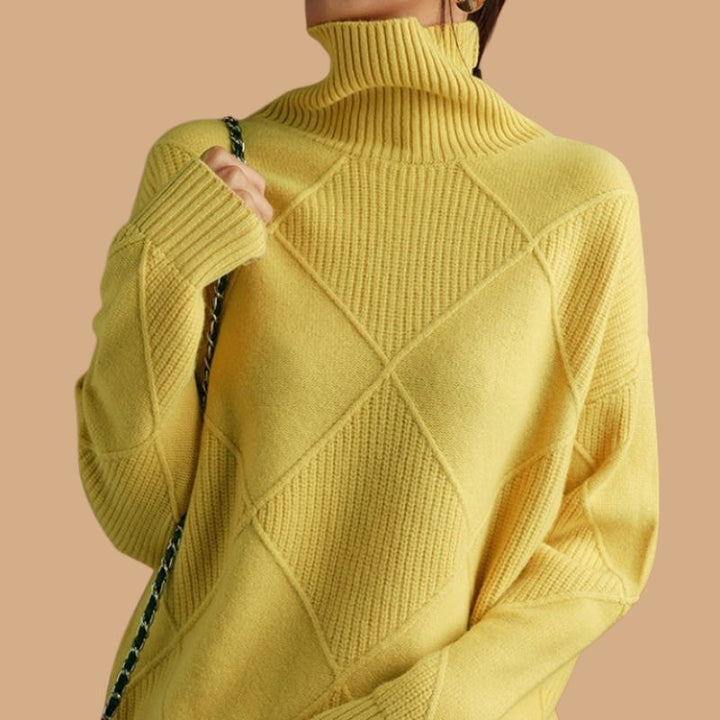 Women’s Jumper with Roll Neck and Diamond Knit Pattern