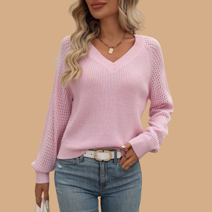 Women’s Jumper with V-Neck and Balloon Sleeves