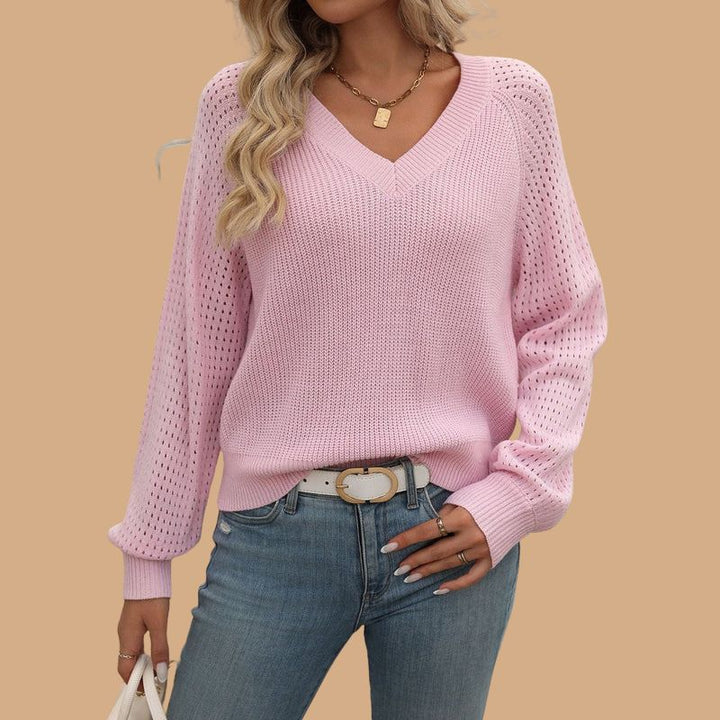 Women’s Jumper with V-Neck and Balloon Sleeves