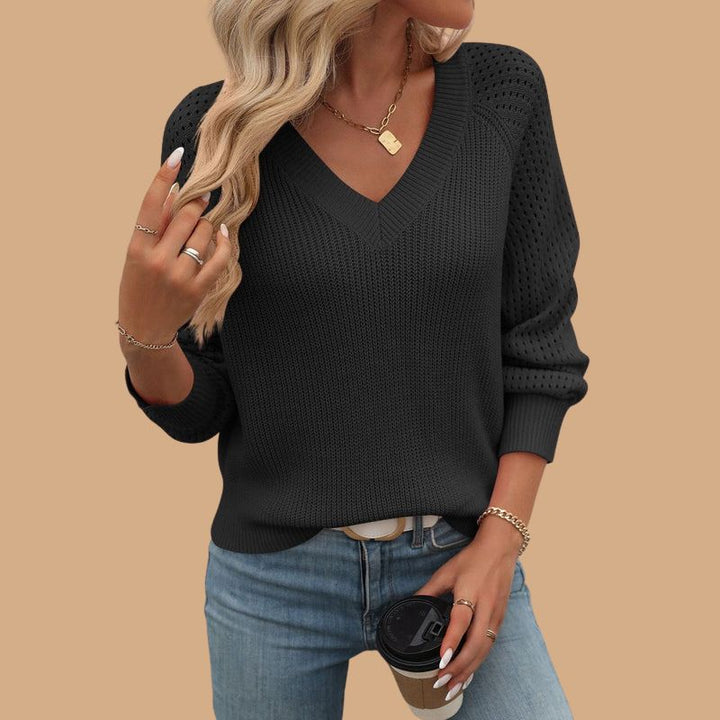 Women’s Jumper with V-Neck and Balloon Sleeves