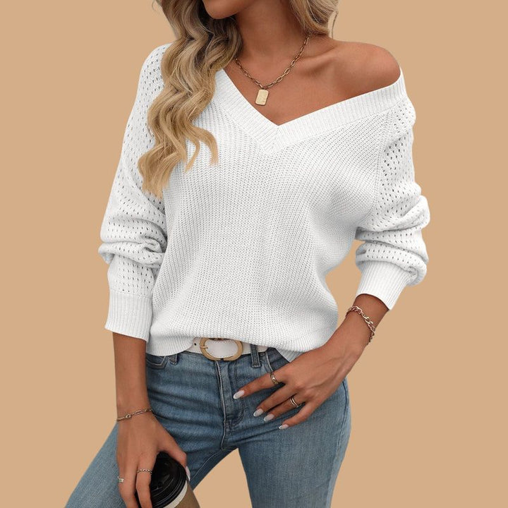 Women’s Jumper with V-Neck and Balloon Sleeves