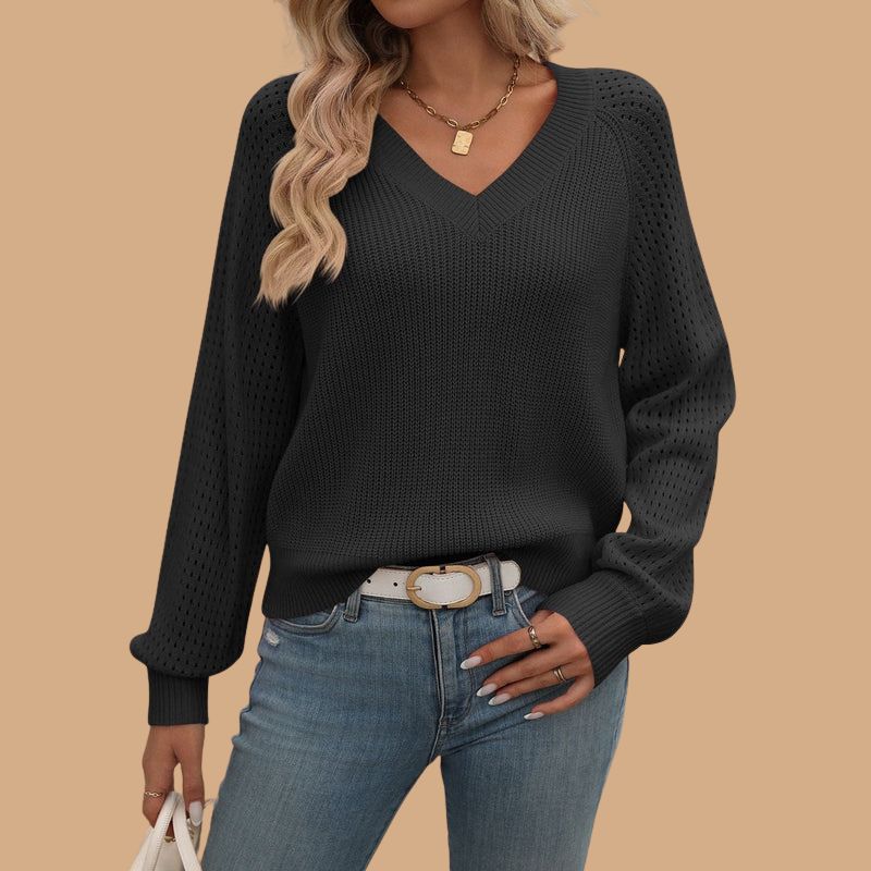 Women’s Jumper with V-Neck and Balloon Sleeves