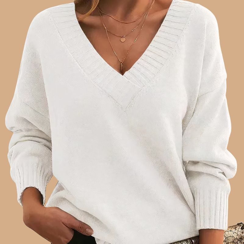 Women’s Jumper with V-Neck and Ribbed Cuffs