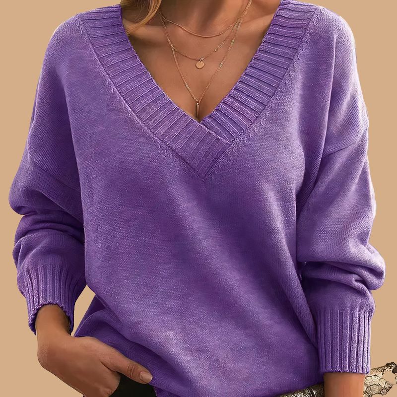 Women’s Jumper with V-Neck and Ribbed Cuffs