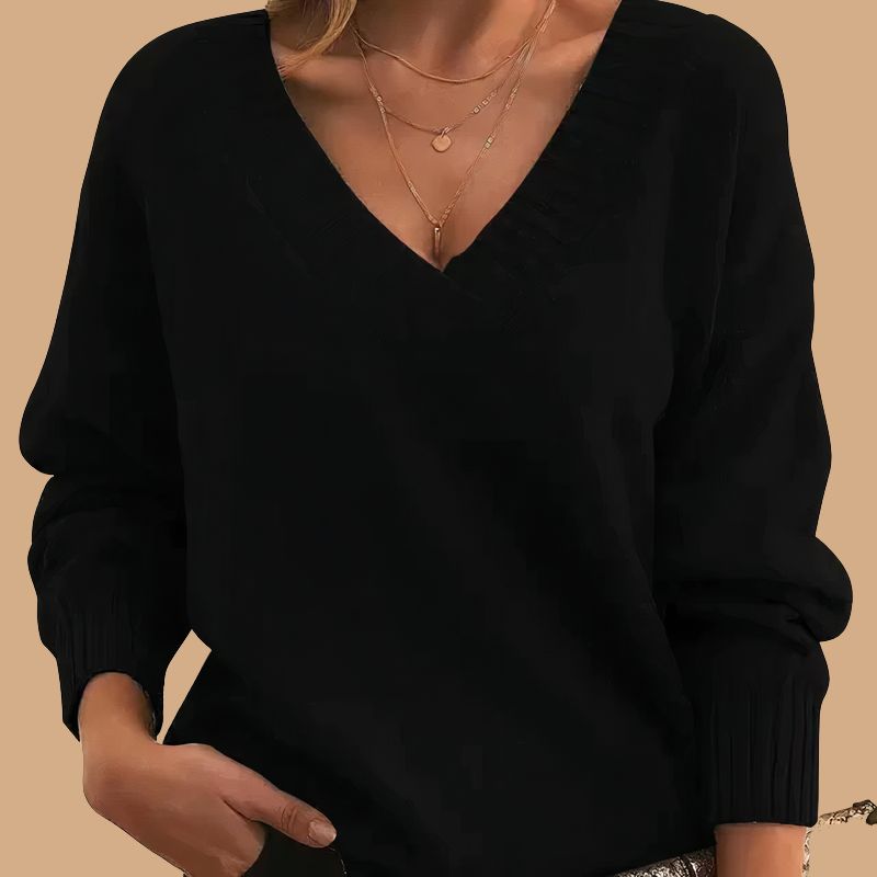 Women’s Jumper with V-Neck and Ribbed Cuffs