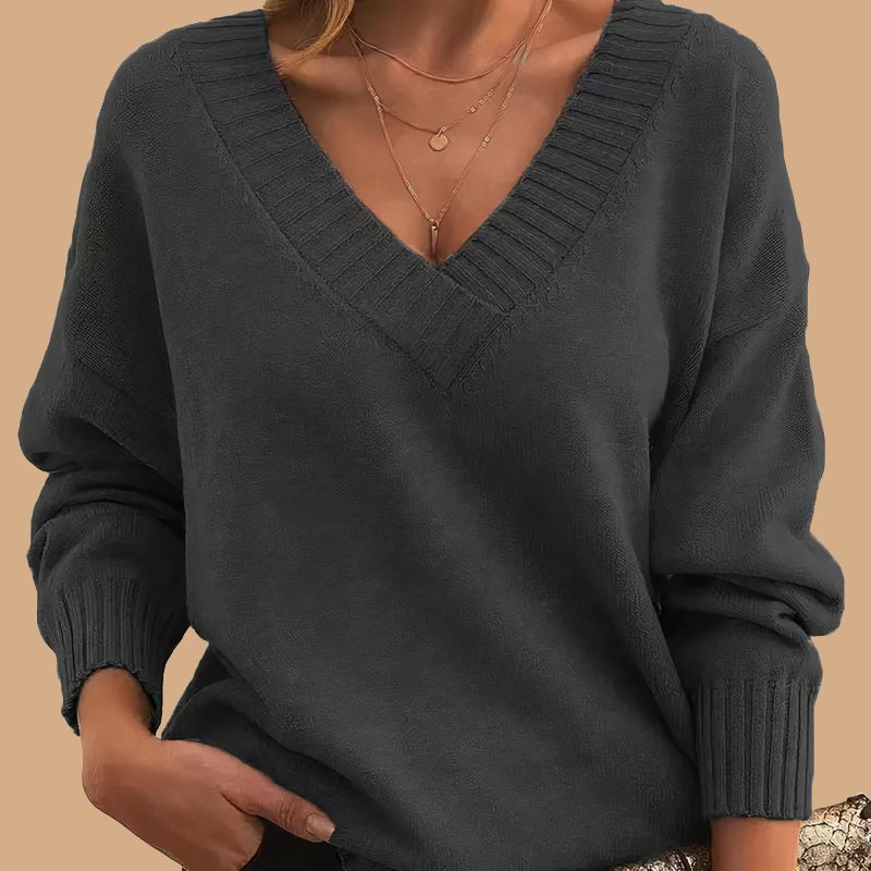 Women’s Jumper with V-Neck and Ribbed Cuffs