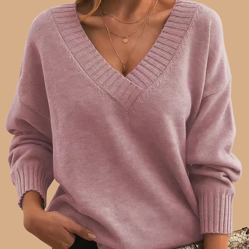 Women’s Jumper with V-Neck and Ribbed Cuffs