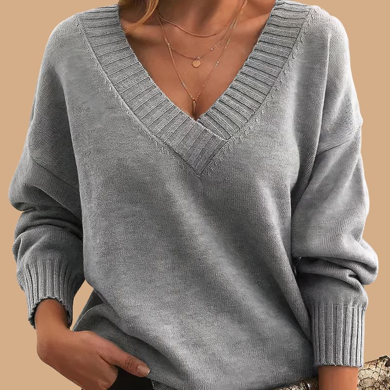 Women’s Jumper with V-Neck and Ribbed Cuffs